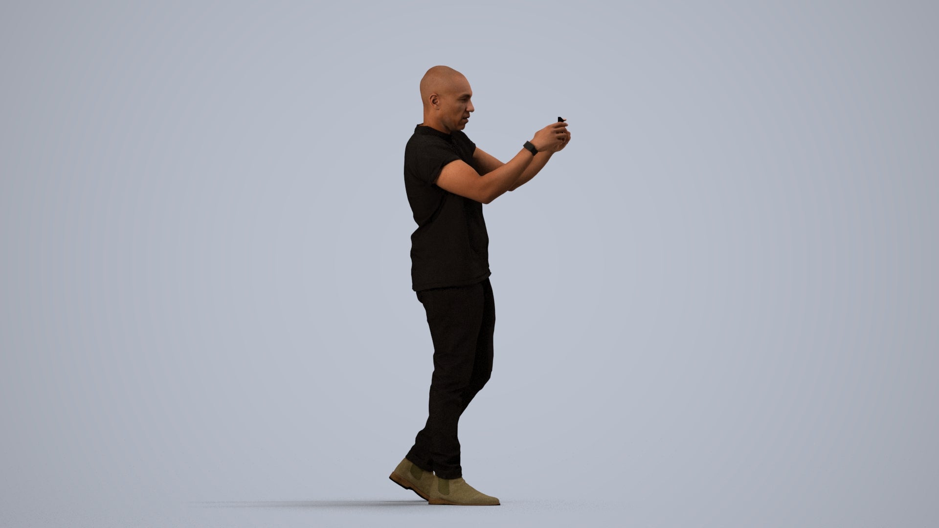 realistic 3D man casual standing, scanned archviz people for Blender and 3ds Max, side view render