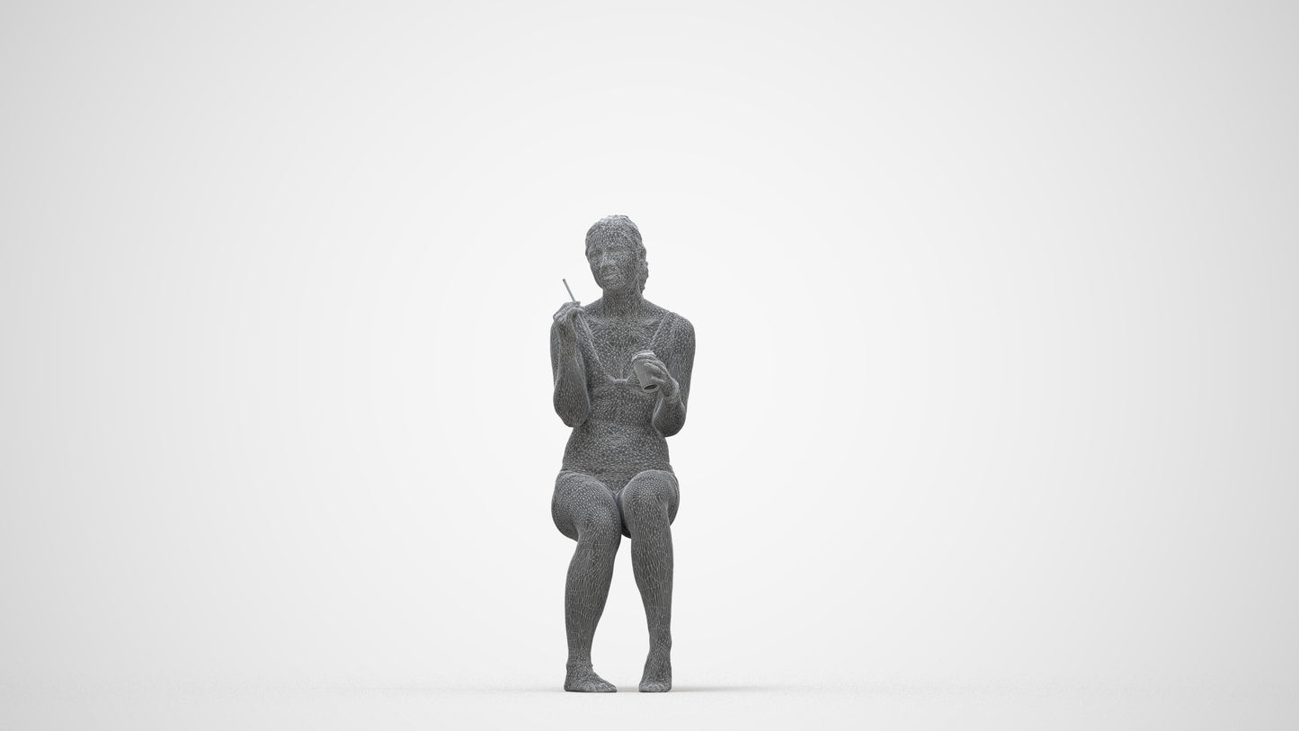 scanned 3D woman pool, photogrammetry people for Enscape and V-Ray, wireframe back view