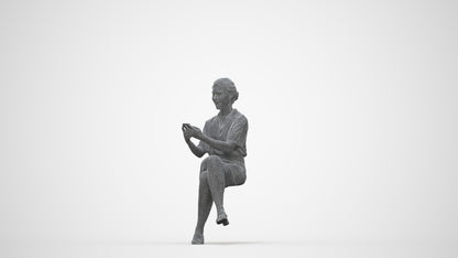 3D scanned woman sitting casual, photorealistic archviz people for Enscape and SketchUp, wireframe back view
