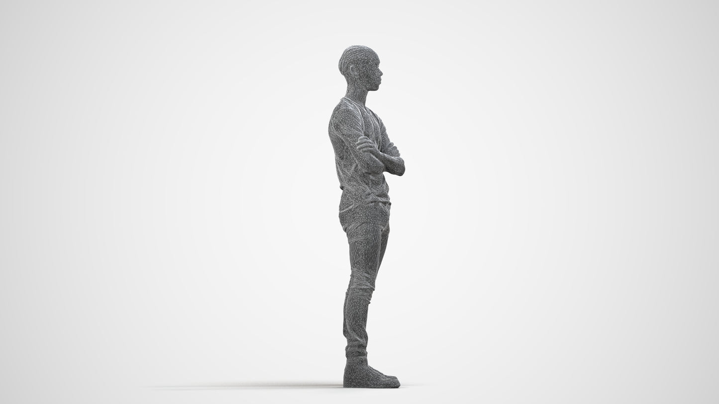 3D human model boy casual kids, photogrammetry scanned person for archviz, wireframe side view
