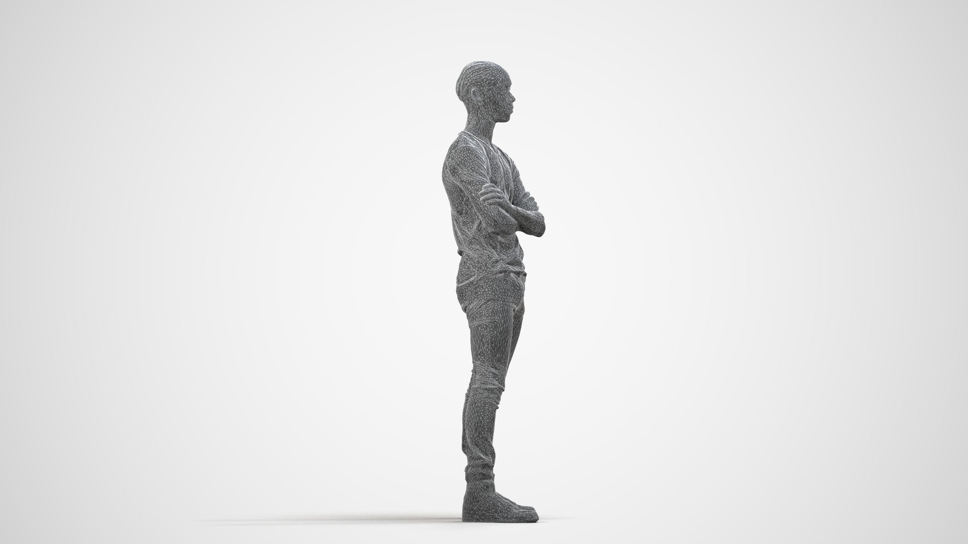 3D human model boy casual kids, photogrammetry scanned person for archviz, wireframe side view