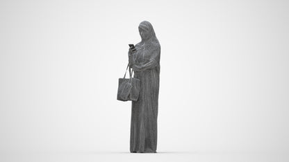 3D human model woman standing, photogrammetry scanned person for archviz, wireframe back view