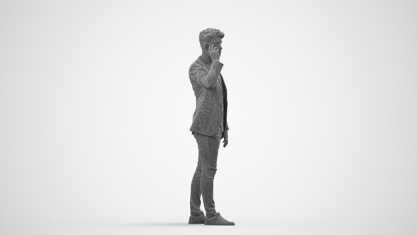 realistic 3D human man casual standing, archviz people FBX OBJ for Blender, wireframe side view