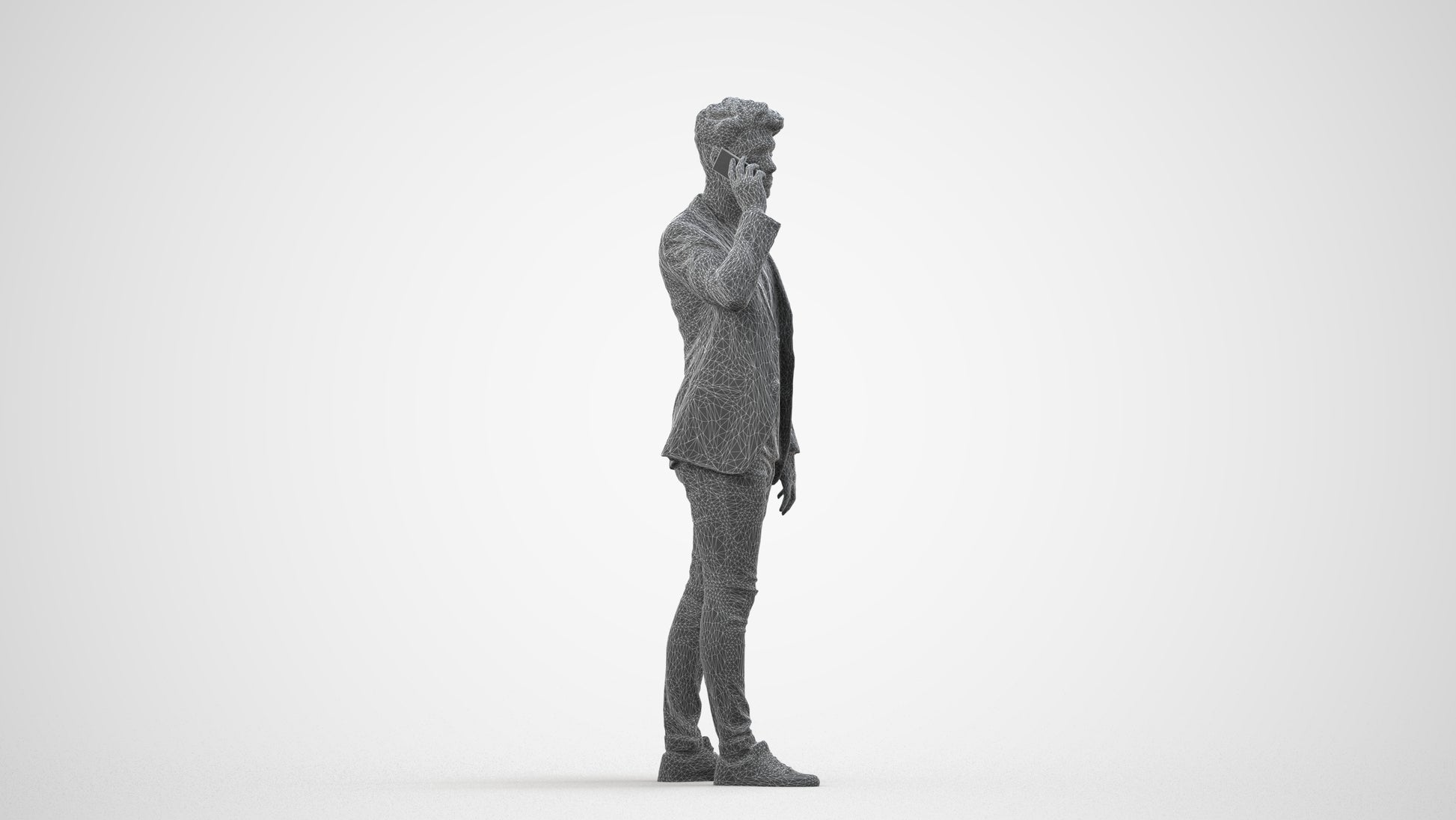 realistic 3D human man casual standing, archviz people FBX OBJ for Blender, wireframe side view