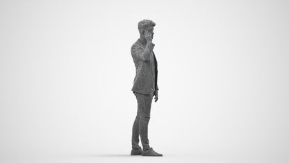 realistic 3D human man casual standing, archviz people FBX OBJ for Blender, wireframe side view