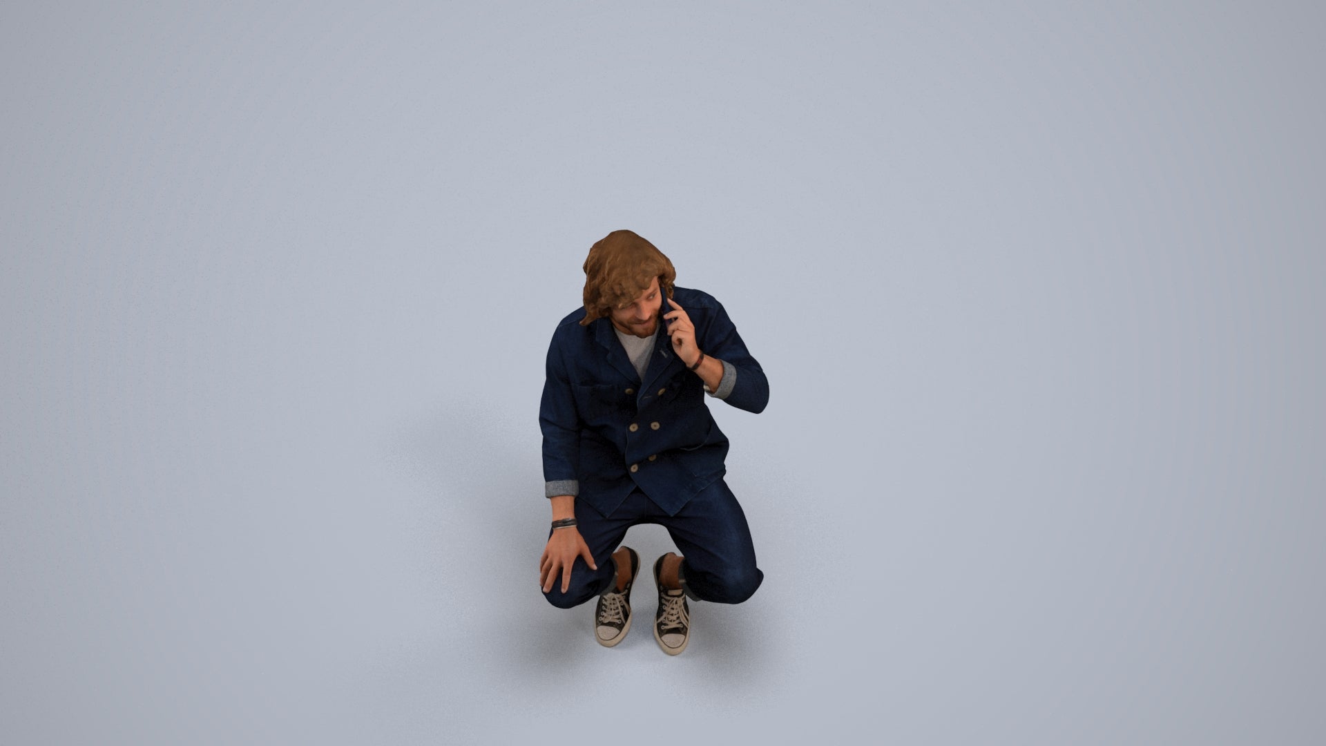 realistic 3D man casual sitting, scanned archviz people for Blender and 3ds Max, back view render