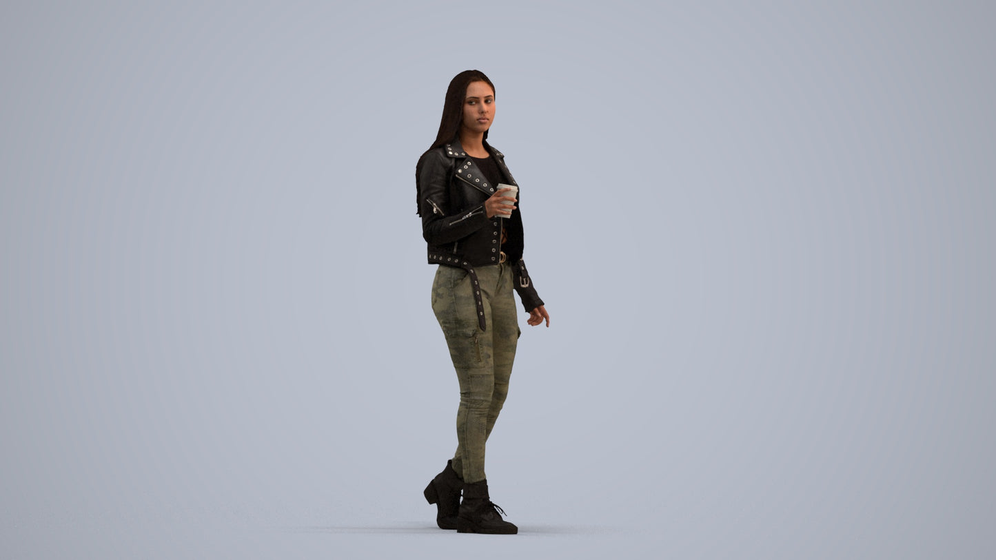 realistic 3D people woman casual walking, render-ready for V-Ray and Corona, FBX OBJ, standing pose render