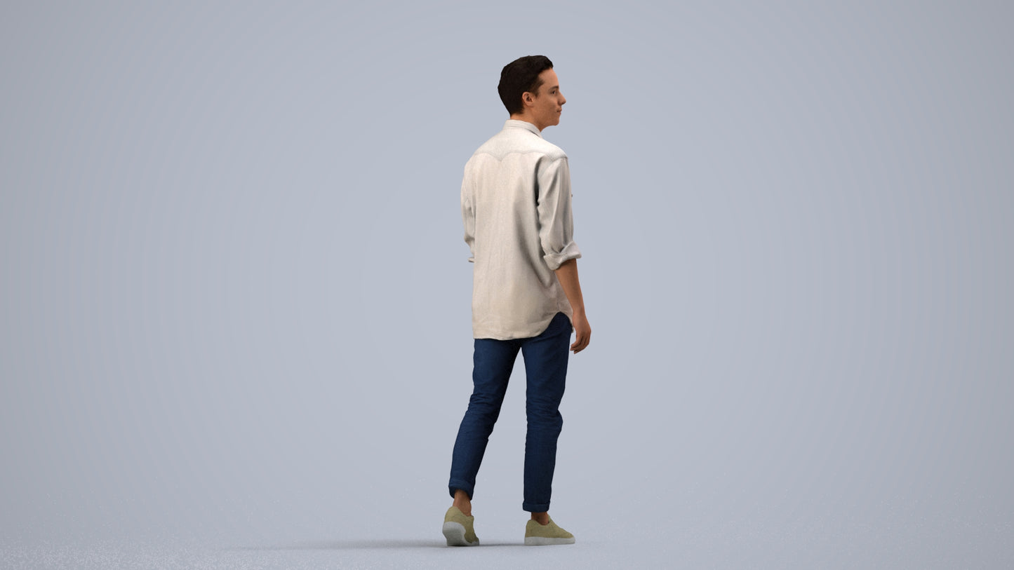 realistic 3D man casual walking, scanned archviz people for Blender and 3ds Max, side view render