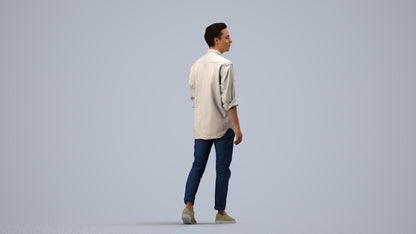 realistic 3D man casual walking, scanned archviz people for Blender and 3ds Max, side view render