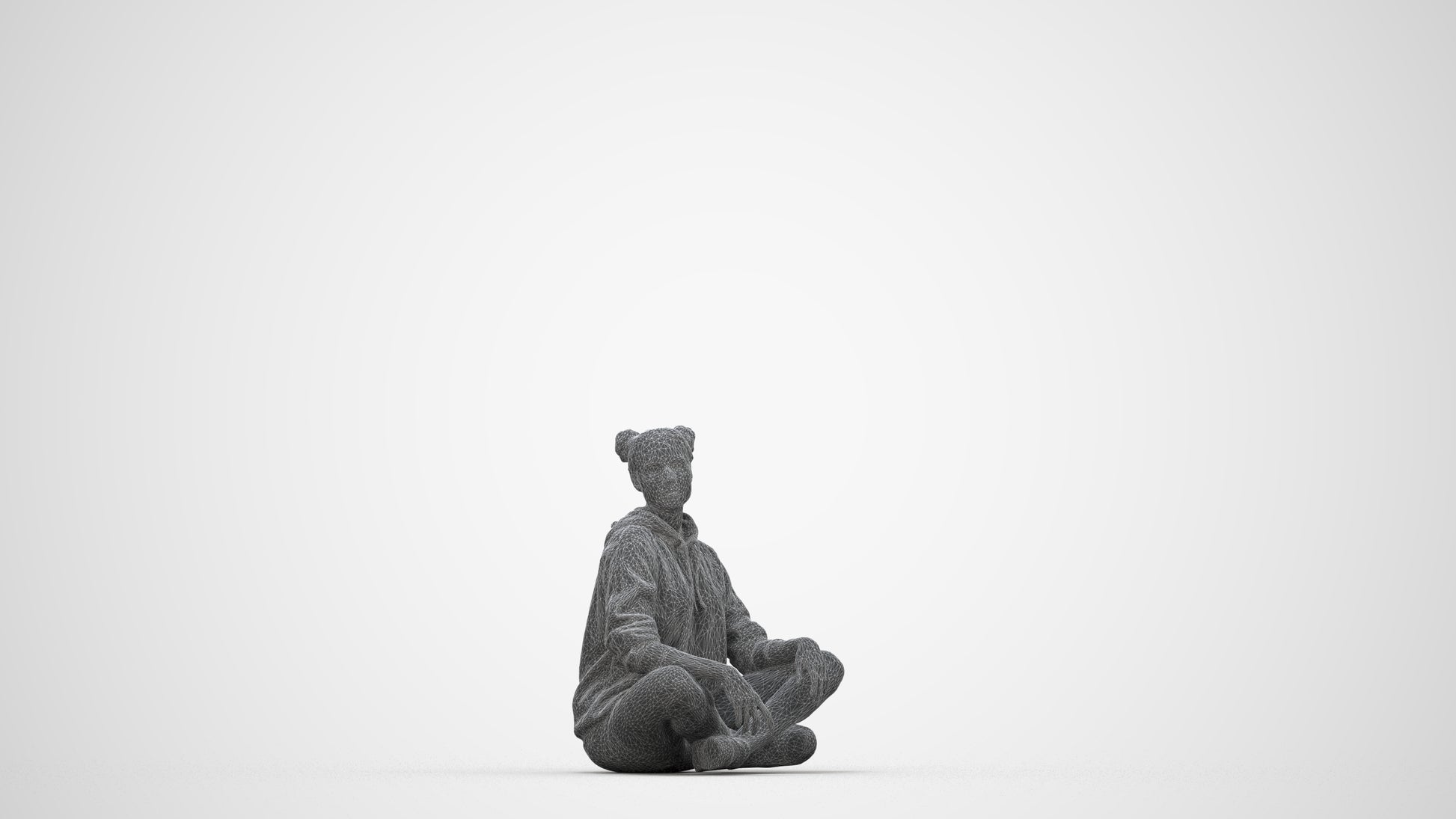 photogrammetry 3D woman casual sitting, realistic human model archviz FBX, wireframe back view