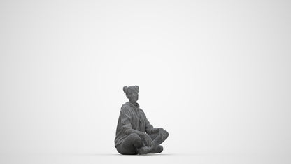 photogrammetry 3D woman casual sitting, realistic human model archviz FBX, wireframe back view