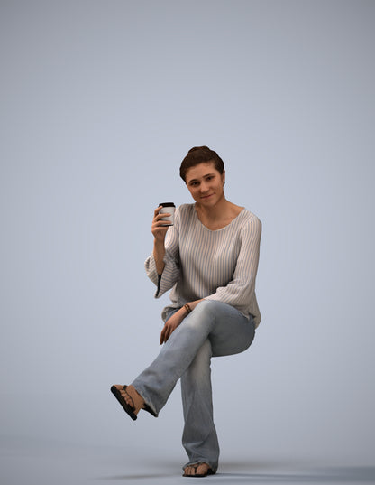 realistic 3D woman casual sitting, scanned archviz people for Blender and 3ds Max
