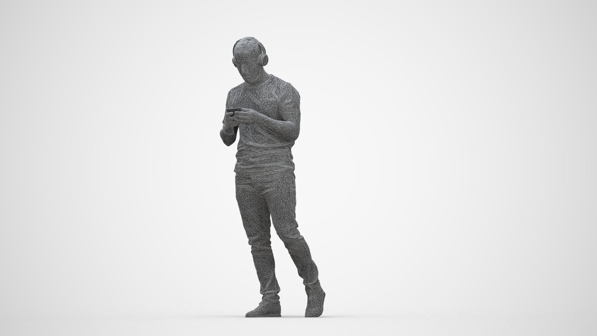 realistic 3D man casual standing, scanned archviz people for Blender and 3ds Max, wireframe back view