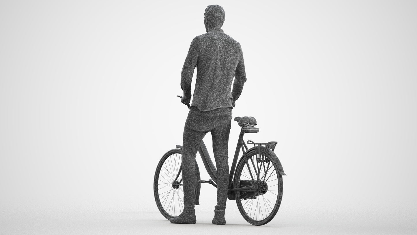 realistic 3D people man casual cycling, render-ready for V-Ray and Corona, FBX OBJ, wireframe front view
