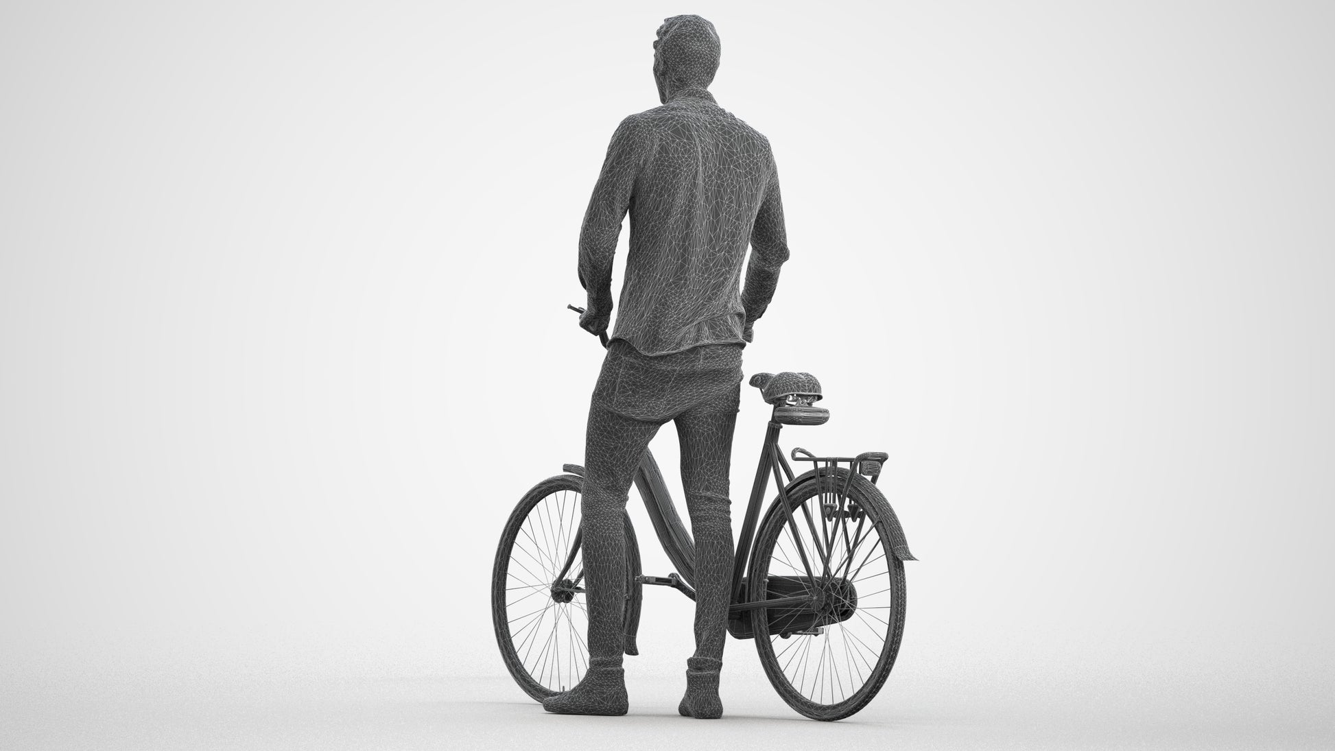 realistic 3D people man casual cycling, render-ready for V-Ray and Corona, FBX OBJ, wireframe front view