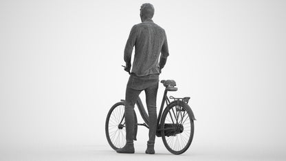 realistic 3D people man casual cycling, render-ready for V-Ray and Corona, FBX OBJ, wireframe front view
