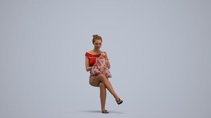 3D human model girl casual sitting, photogrammetry scanned person for archviz, standing pose render