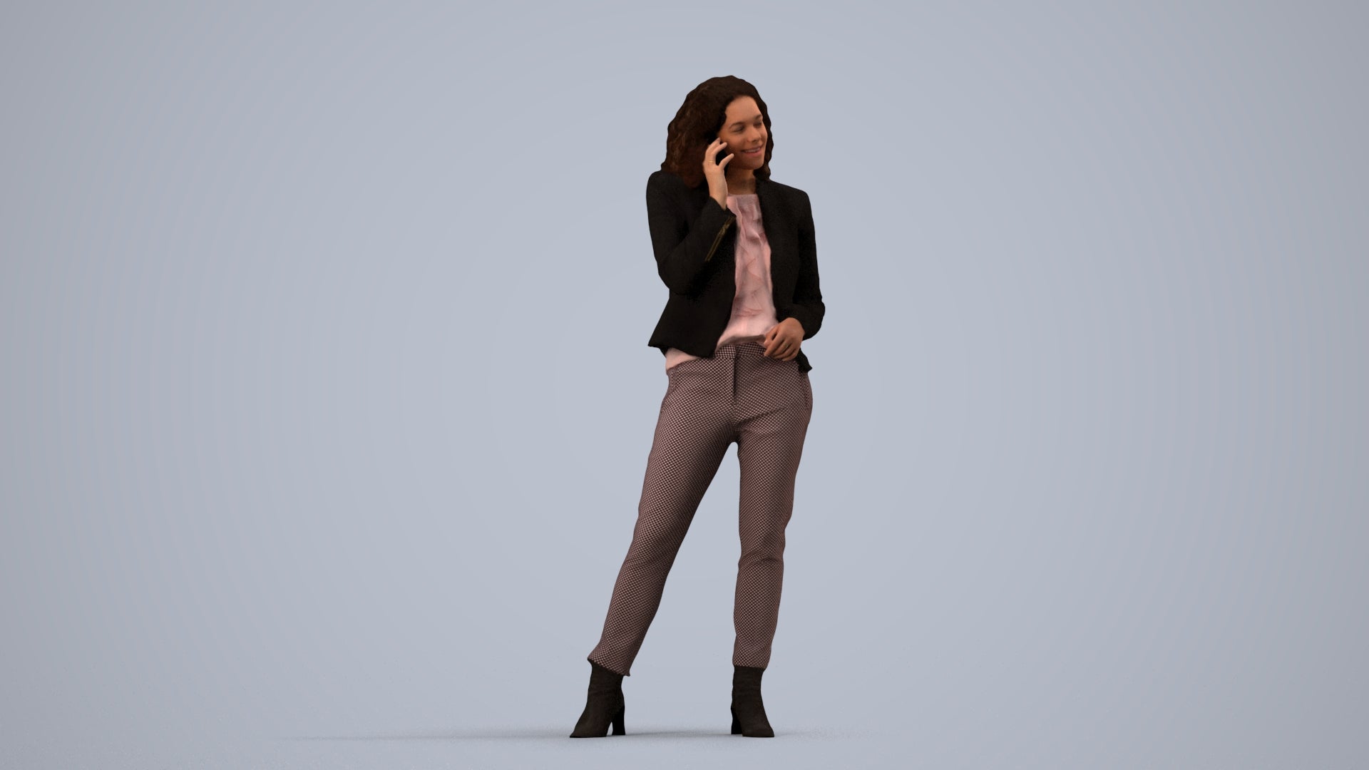 scanned 3D woman business standing, photogrammetry people for Enscape and V-Ray, side view render