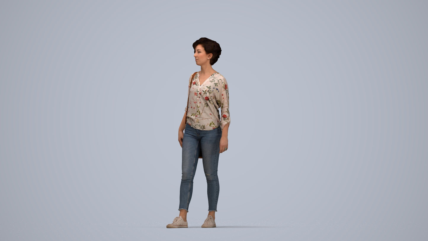 scanned 3D woman casual walking, photogrammetry people for Enscape and V-Ray, top-down view render