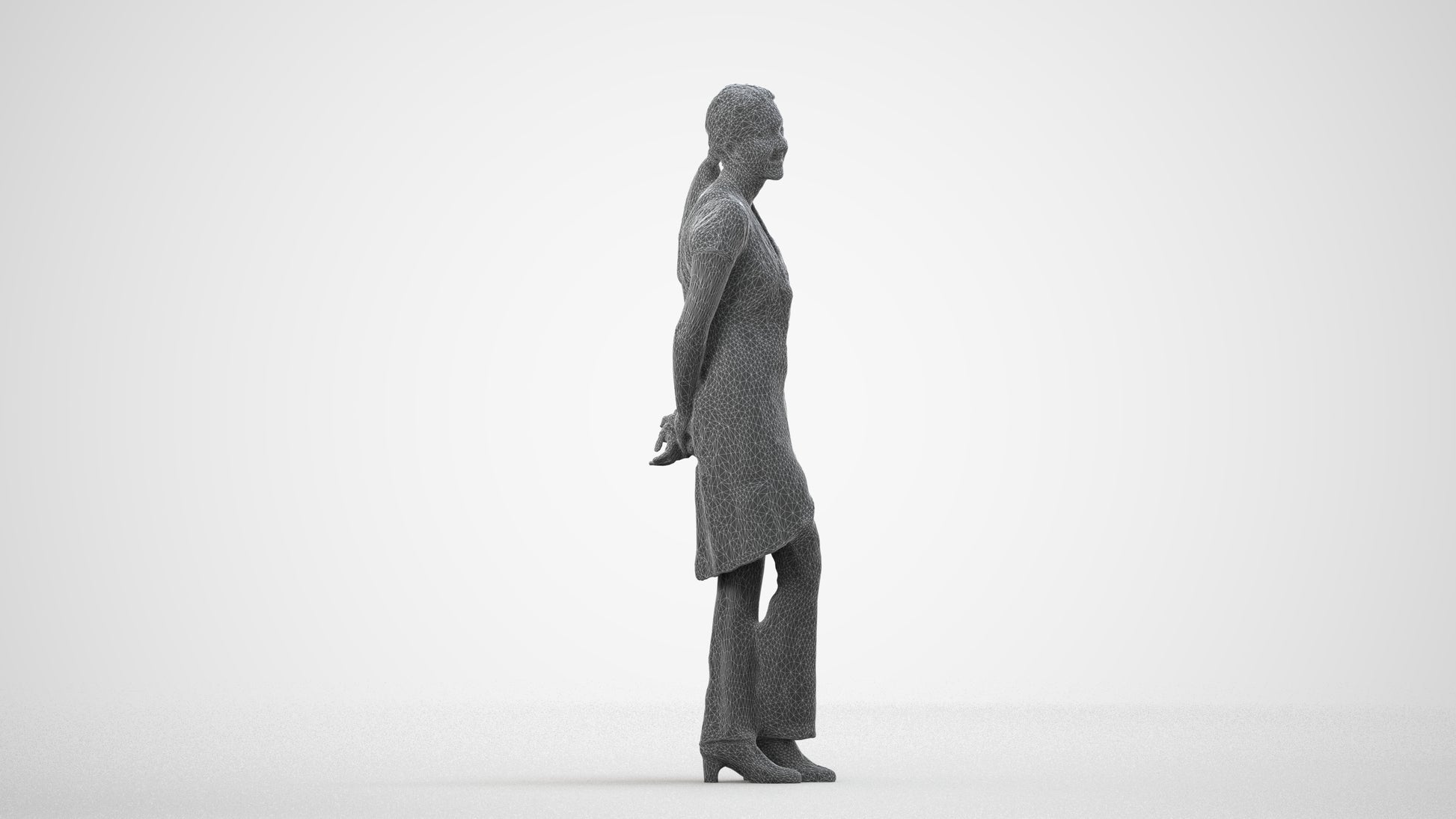scanned 3D woman hospitality, photogrammetry people for Enscape and V-Ray, wireframe side view