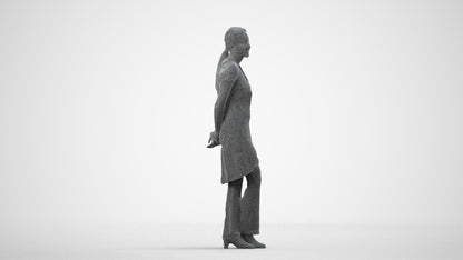 scanned 3D woman hospitality, photogrammetry people for Enscape and V-Ray, wireframe side view