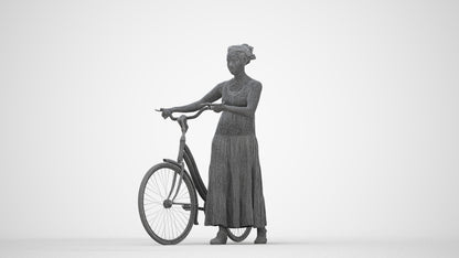 realistic 3D woman casual cycling, scanned archviz people for Blender and 3ds Max, wireframe back view