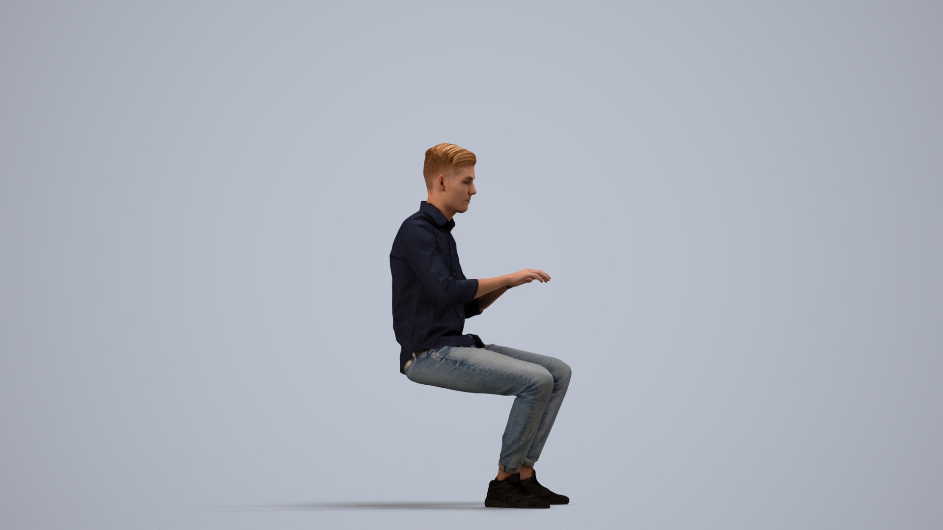 realistic 3D man casual business, scanned archviz people for Blender and 3ds Max, side view render