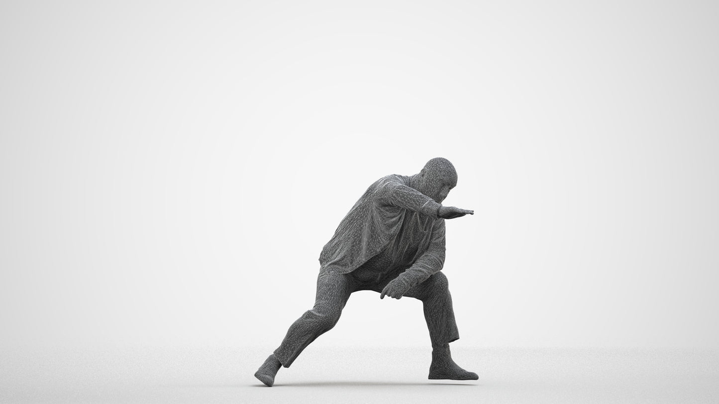 realistic 3D human senior man business standing, archviz people FBX OBJ for Blender, wireframe side view