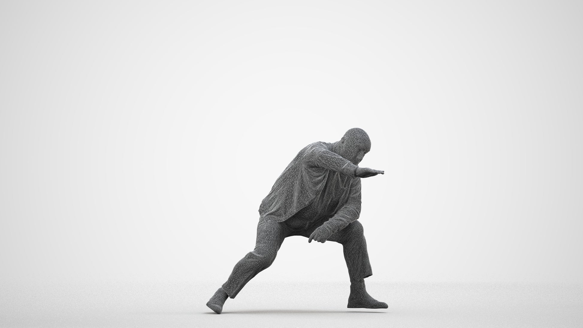 realistic 3D human senior man business standing, archviz people FBX OBJ for Blender, wireframe side view
