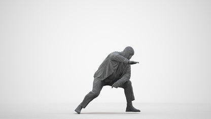 realistic 3D human senior man business standing, archviz people FBX OBJ for Blender, wireframe side view