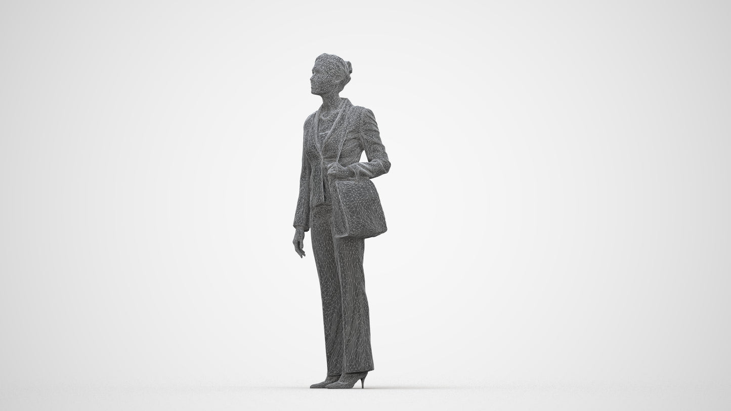 scanned 3D woman business mix, photogrammetry people for Enscape and V-Ray, wireframe back view