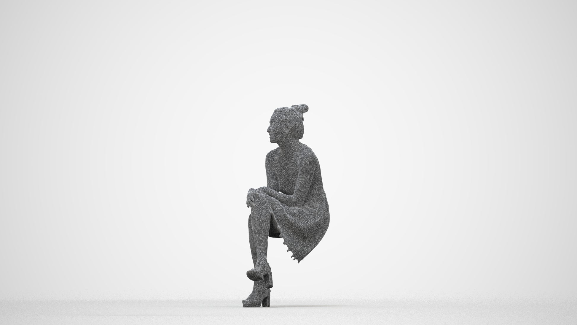 photogrammetry 3D woman formal sitting, realistic human model archviz FBX, wireframe back view