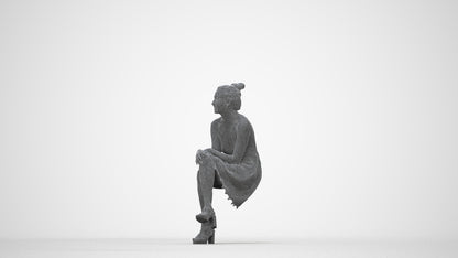 photogrammetry 3D woman formal sitting, realistic human model archviz FBX, wireframe back view