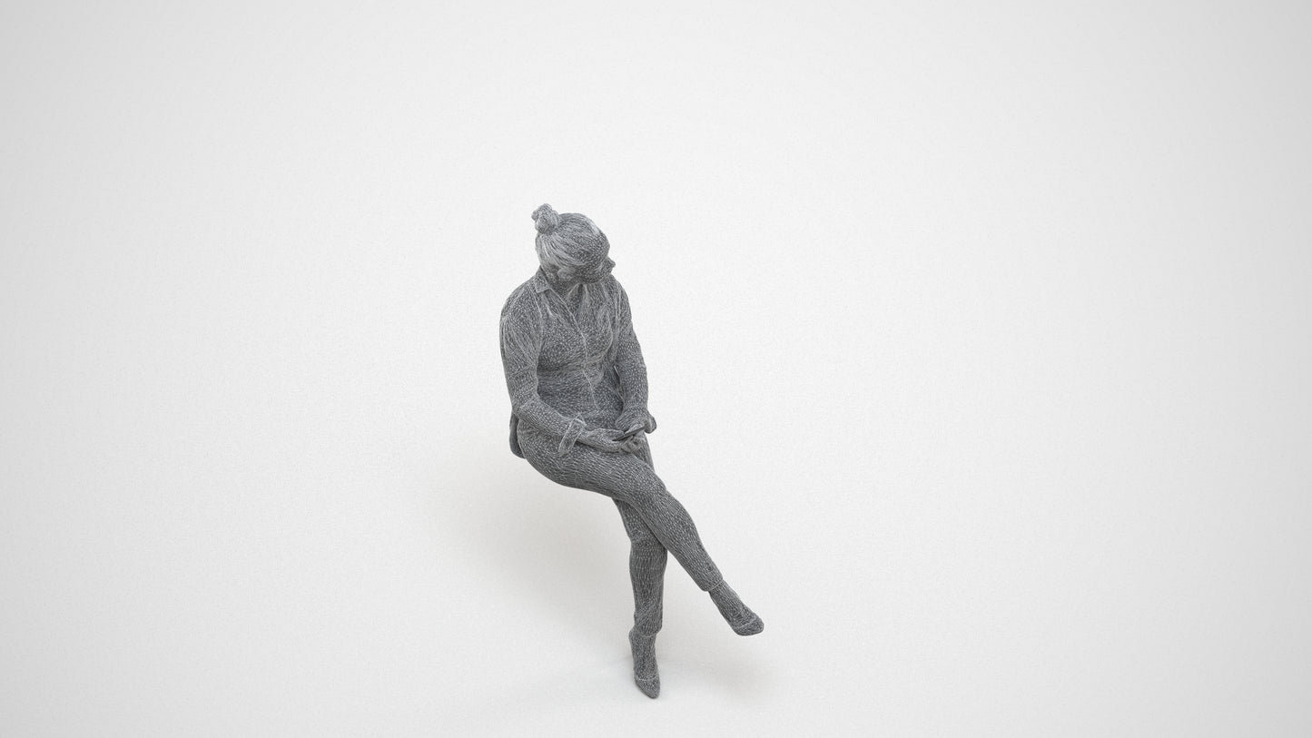 3D people model woman business sitting, scanned human for 3ds Max rendering, wireframe three-quarter view