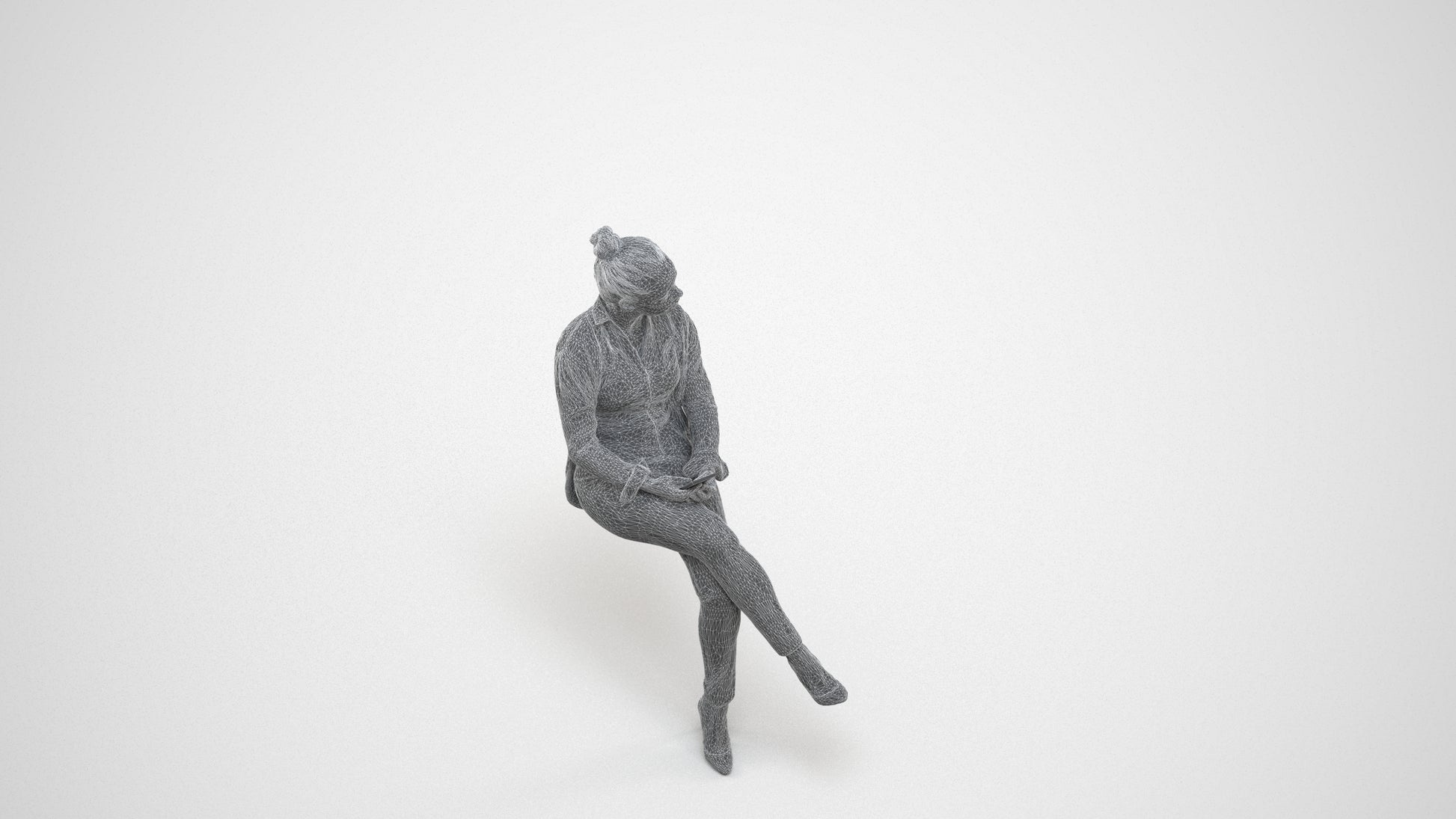 3D people model woman business sitting, scanned human for 3ds Max rendering, wireframe three-quarter view