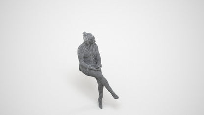 3D people model woman business sitting, scanned human for 3ds Max rendering, wireframe three-quarter view
