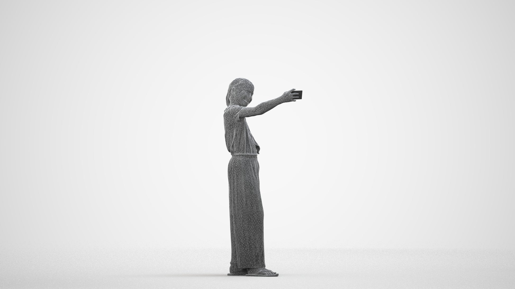 photogrammetry 3D girl casual kids, realistic human model archviz FBX, wireframe side view
