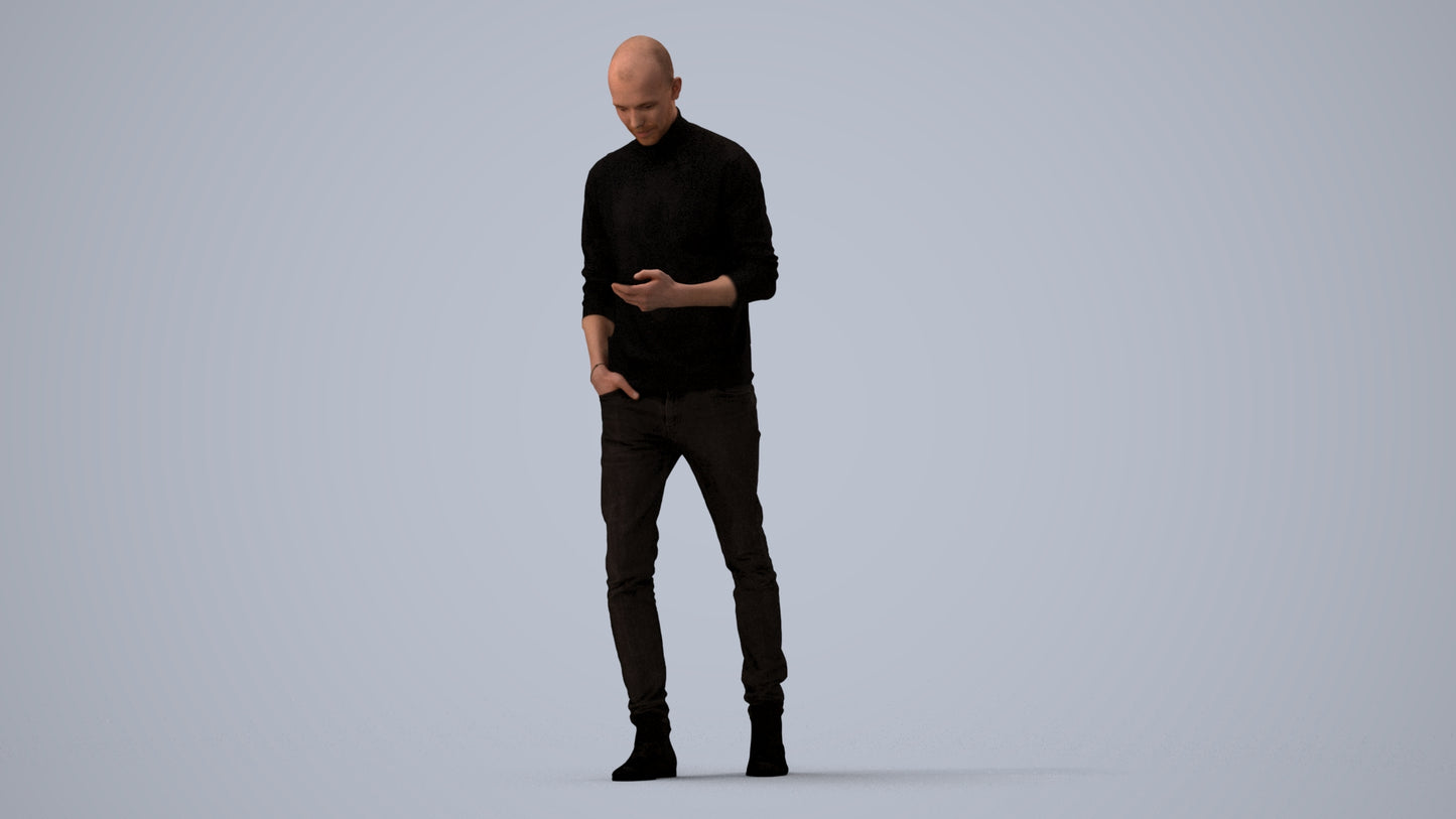 photogrammetry 3D man casual walking, realistic human model archviz FBX, three-quarter view render