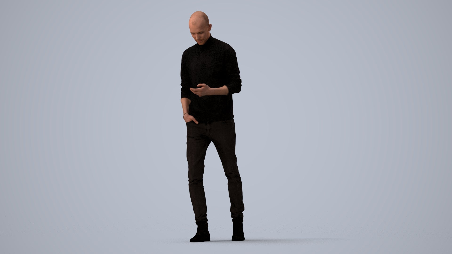 photogrammetry 3D man casual walking, realistic human model archviz FBX, three-quarter view render
