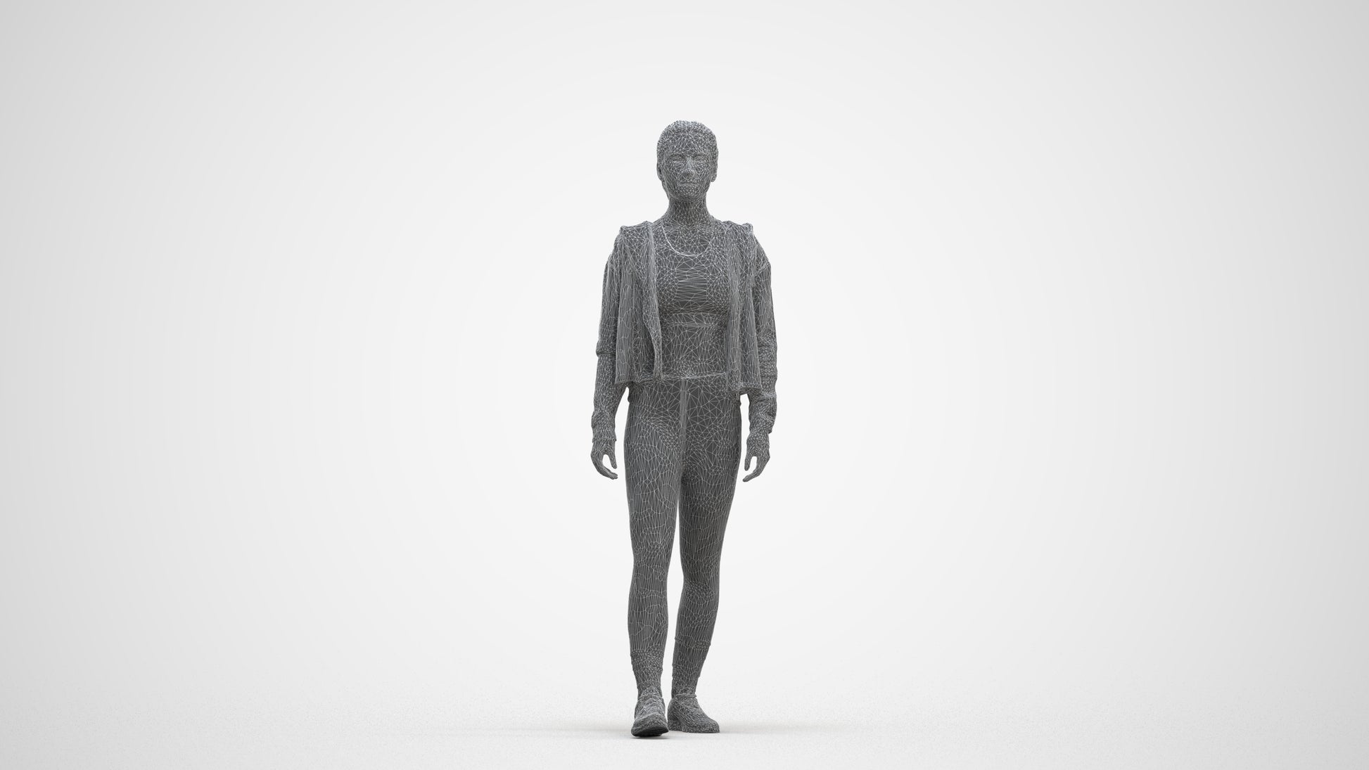 realistic 3D people woman sport, render-ready for V-Ray and Corona, FBX OBJ, three-quarter front view render