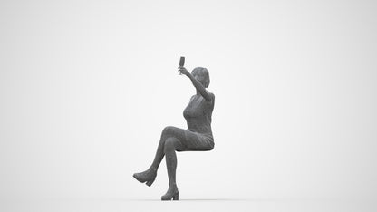 realistic 3D woman sitting, scanned archviz people for Blender and 3ds Max, wireframe back view