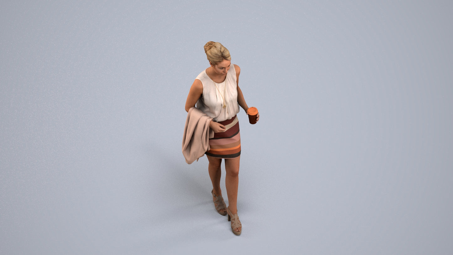 realistic 3D woman business walking, scanned archviz people for Blender and 3ds Max, back view render