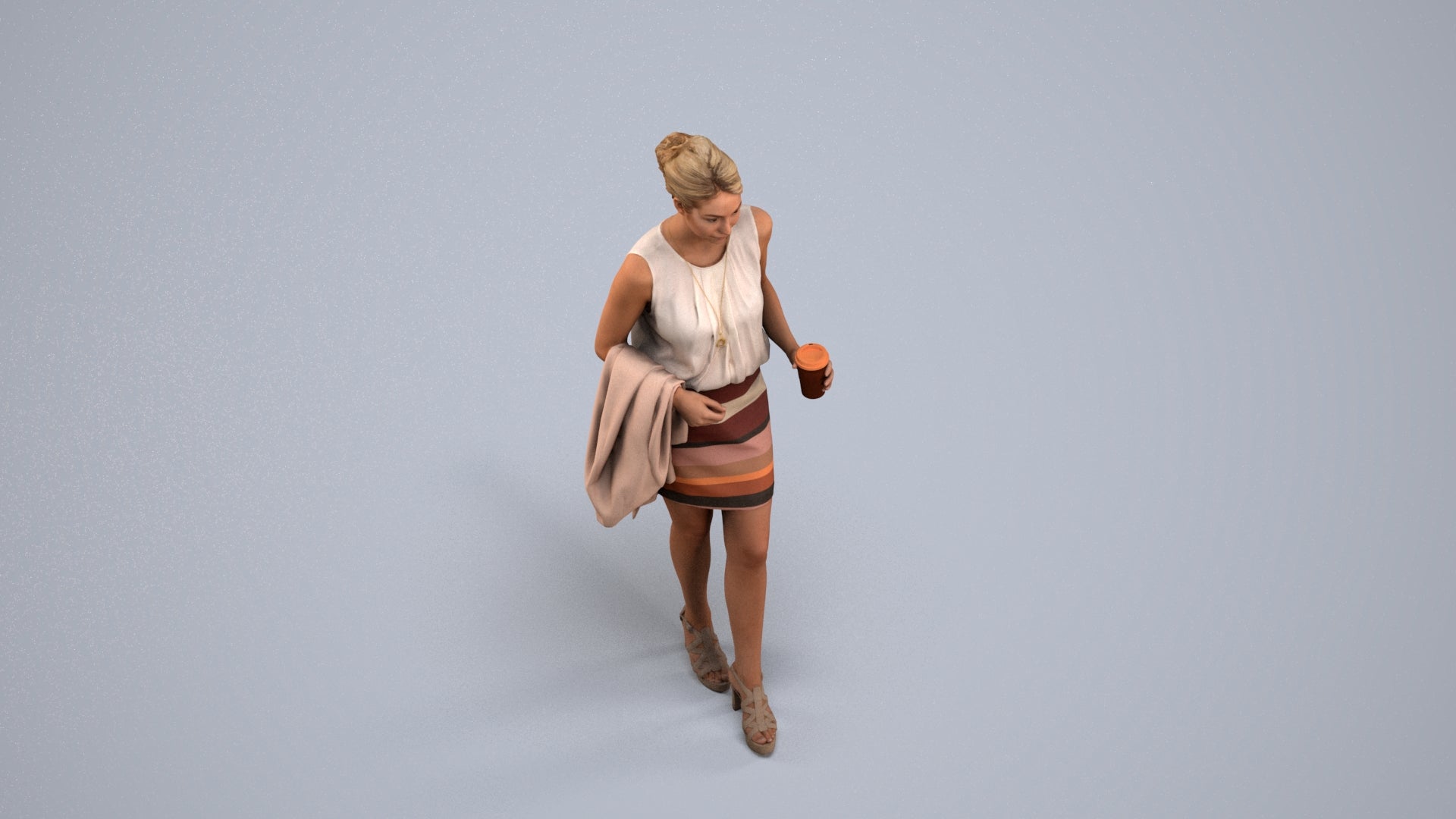 realistic 3D woman business walking, scanned archviz people for Blender and 3ds Max, back view render