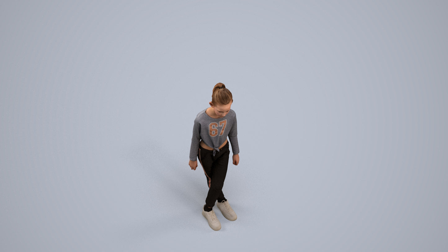 realistic 3D human girl sport kids, archviz people FBX OBJ for Blender, back view render
