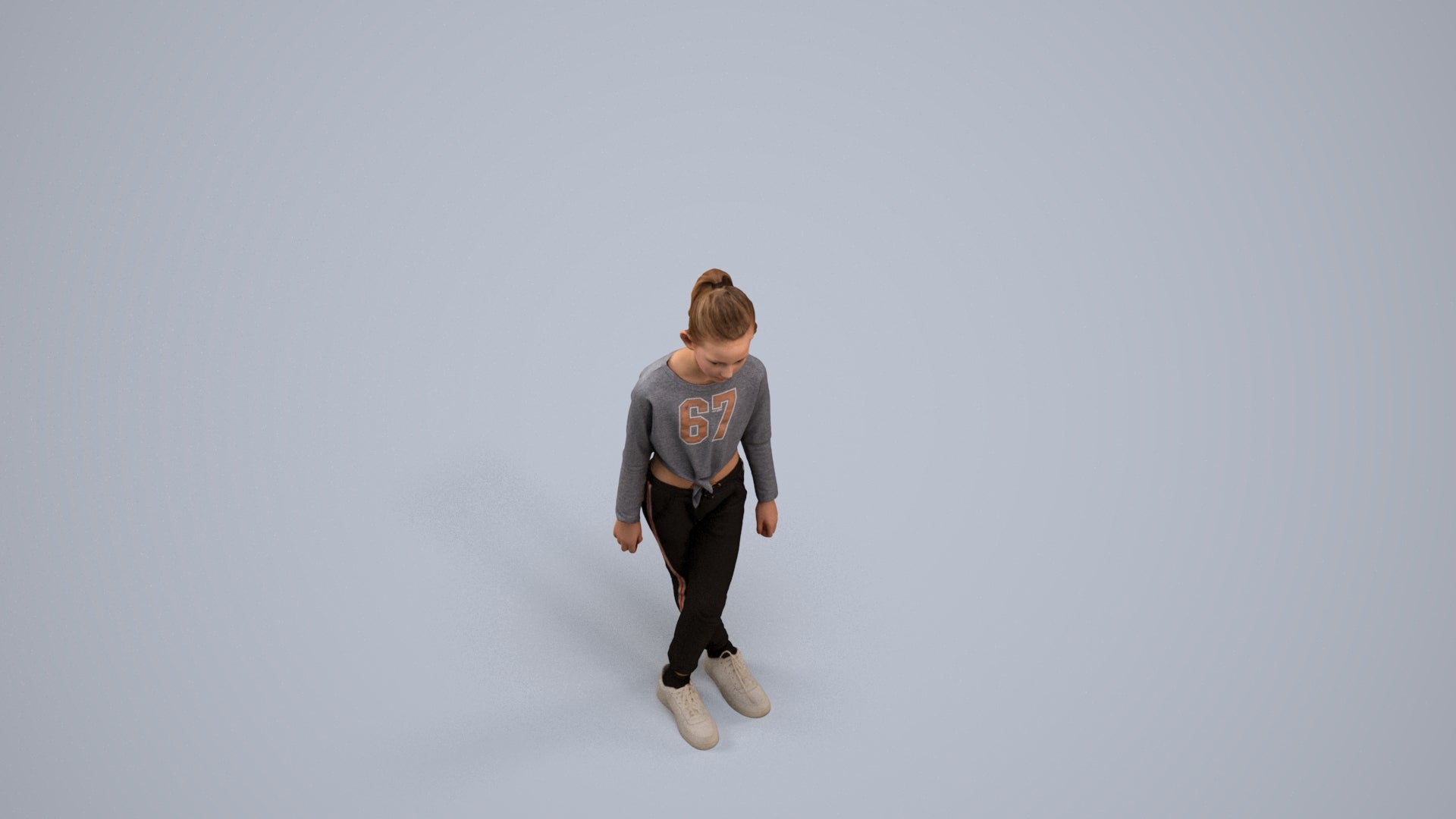 realistic 3D human girl sport kids, archviz people FBX OBJ for Blender, back view render