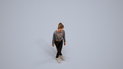 realistic 3D human girl sport kids, archviz people FBX OBJ for Blender, back view render