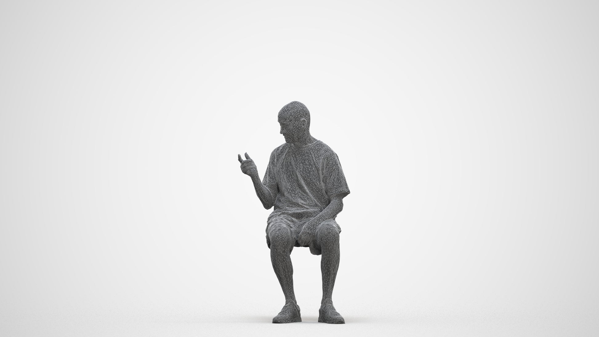 3D scanned senior man sitting casual, photorealistic archviz people for Enscape and SketchUp, three-quarter front view render