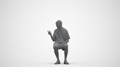 3D scanned senior man sitting casual, photorealistic archviz people for Enscape and SketchUp, three-quarter front view render