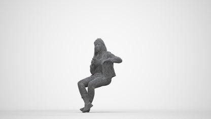 3D people model woman casual sitting, scanned human for 3ds Max rendering, wireframe back view