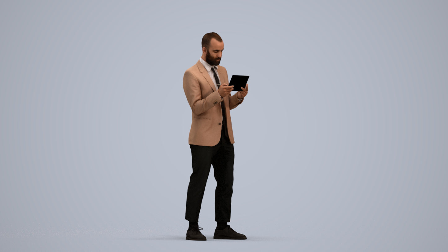 realistic 3D man business standing, scanned archviz people for Blender and 3ds Max, standing pose render